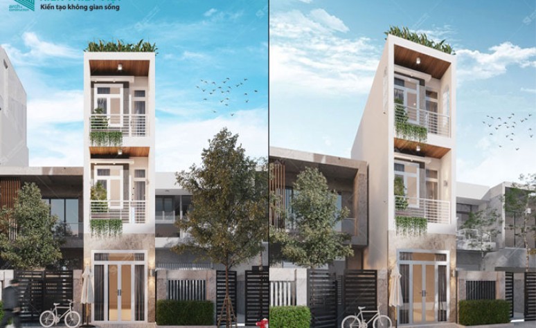 Thiết kế nhà phố 1 trệt 2 lầu hiện đại