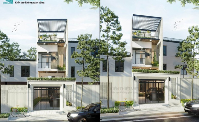 Thiết kế nhà phố hiện đại 1 trệt 1 lầu tại bình dương – nhà anh Vũ