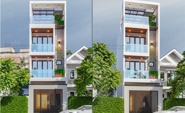 Thiết kế nhà phố hiện đại 1 trệt 2 lầu sân thượng – nhà anh hoàng