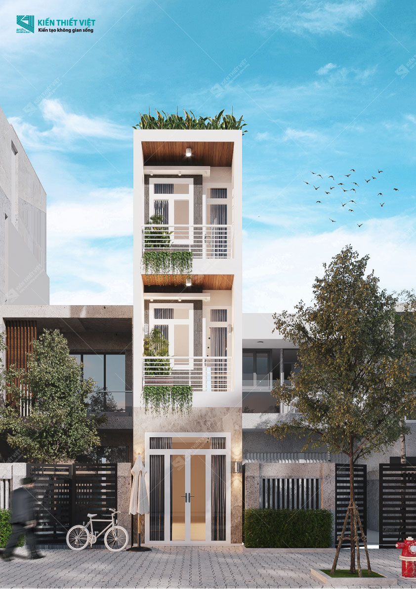 Phối cảnh 3D – Thiết kế nhà phố 1 trệt 2 lầu hiện đại (1)