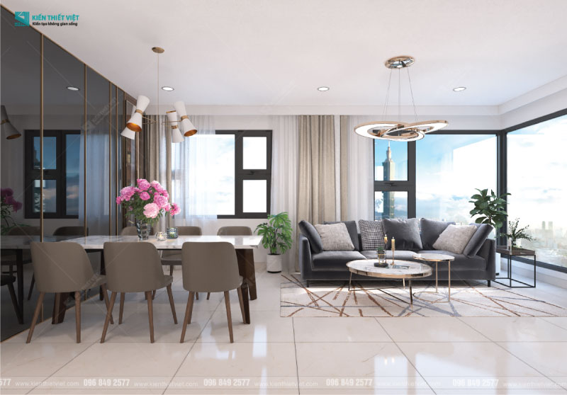 Phối cảnh 3D – Thiết kế nội thất căn hộ Kingdom 101 2 phòng ngủ (1)