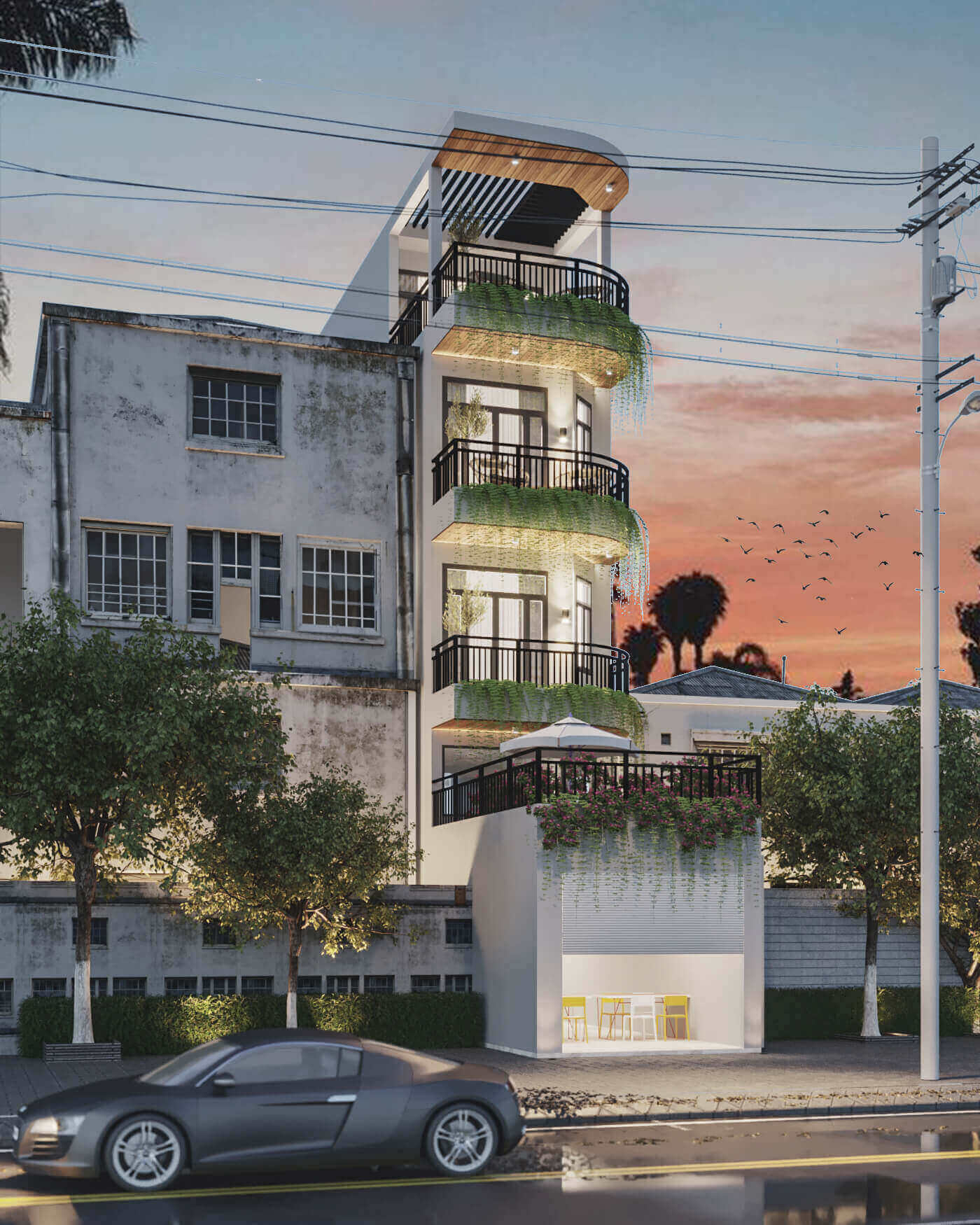 Phối cảnh 3D – Thiết kế nhà phố 4 tầng hiện đại kết hợp không gian kinh doanh Anh Minh (22)