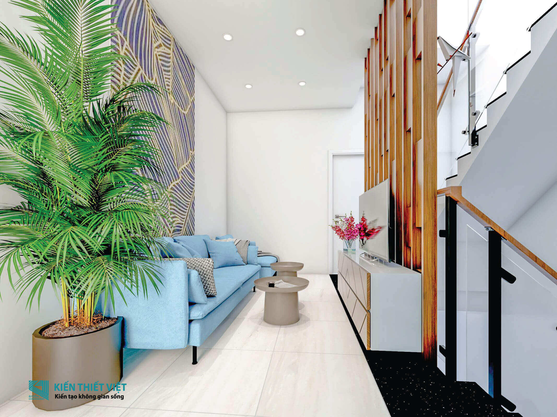 Phối cảnh 3D – Thiết kế nhà phố 3 tầng tại Long An Chị Linh (1)