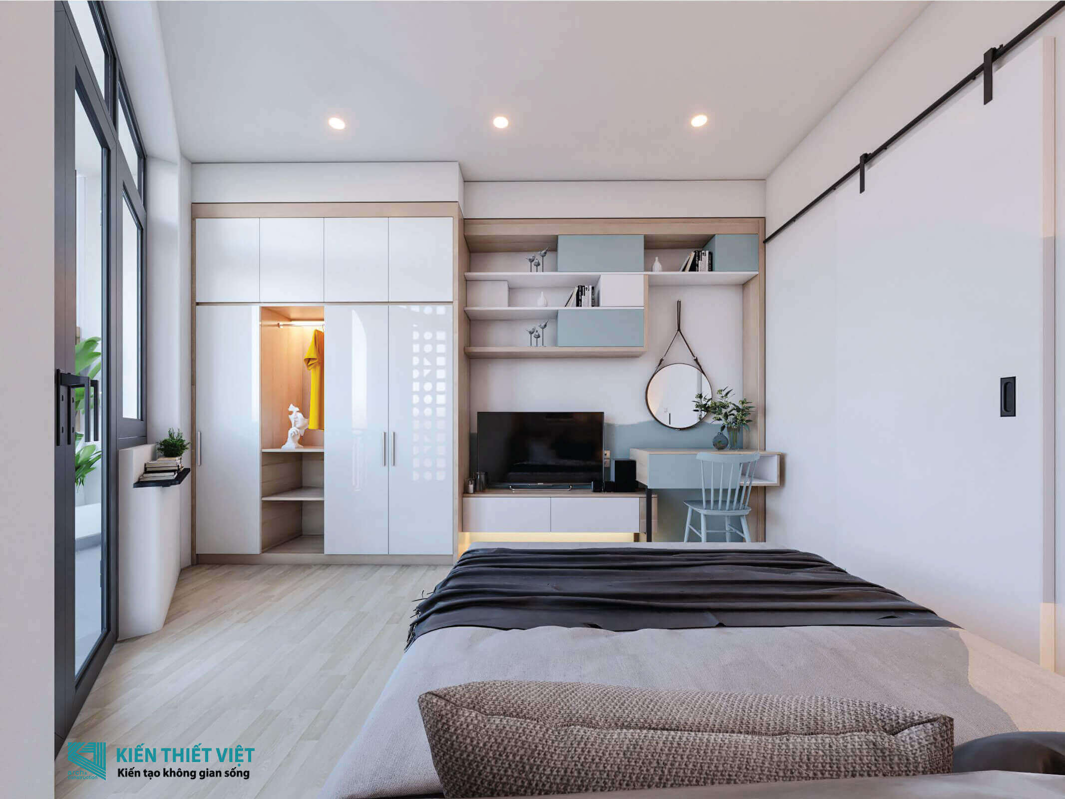 Phối cảnh 3D – Thiết kế nhà phố 3 tầng tại Long An Chị Linh (4)
