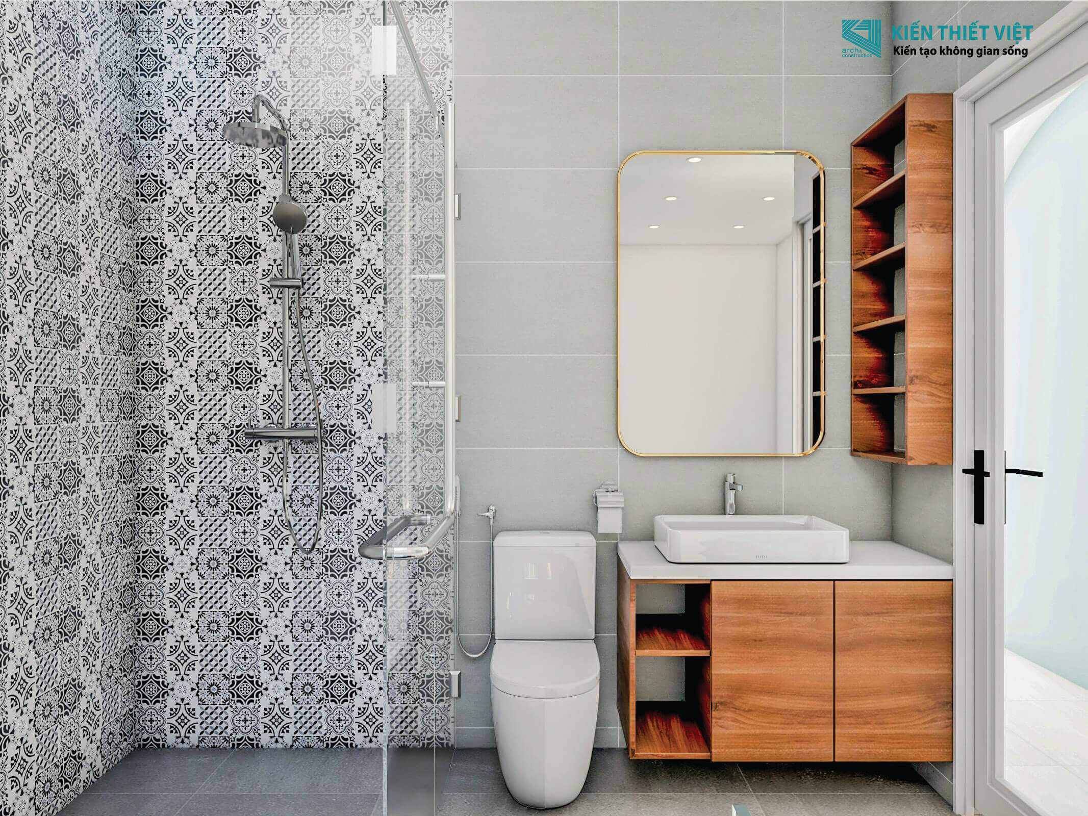 Phối cảnh 3D – Thiết kế nhà phố 3 tầng tại Long An Chị Linh (6)