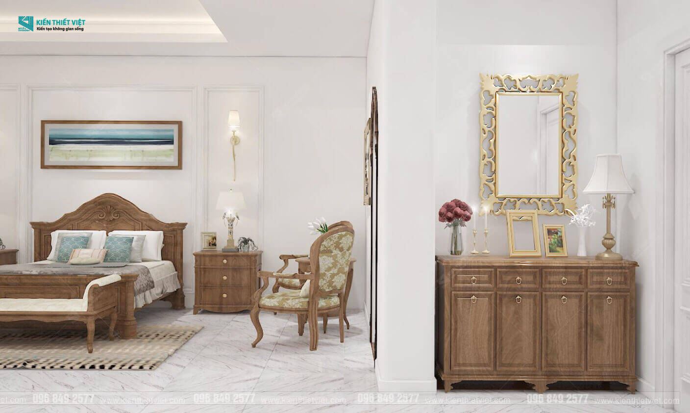 Phối cảnh 3D – Thiết kế nội thất nhà phố tân cổ điển nhà Chú Khang (10)
