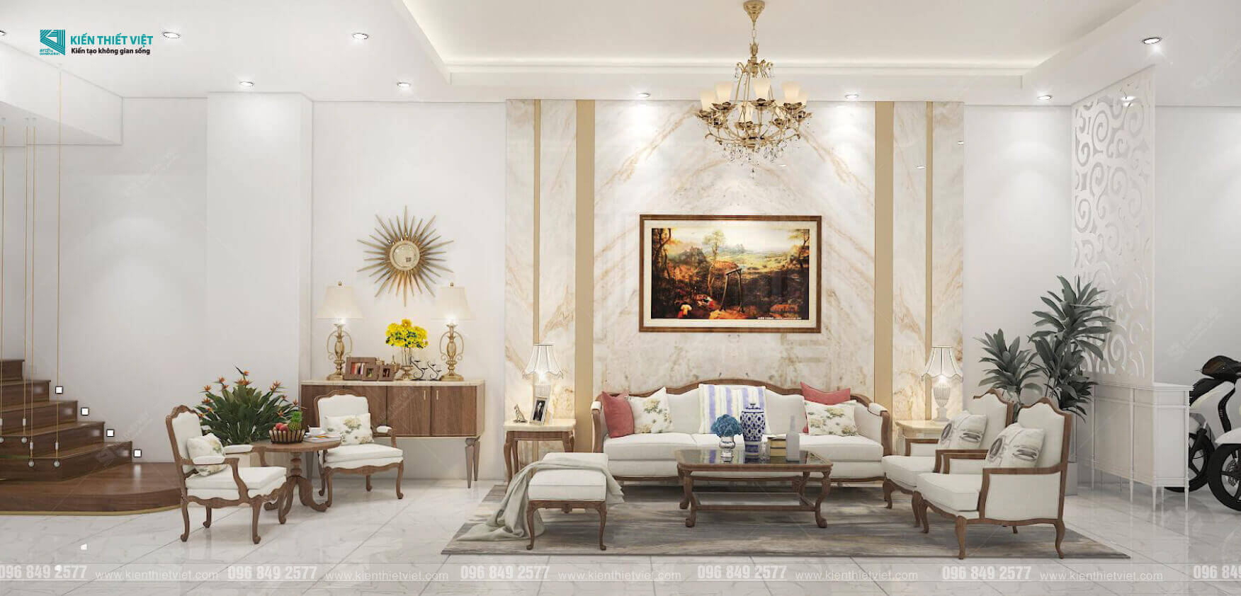 Phối cảnh 3D – Thiết kế nội thất nhà phố tân cổ điển nhà Chú Khang (14)