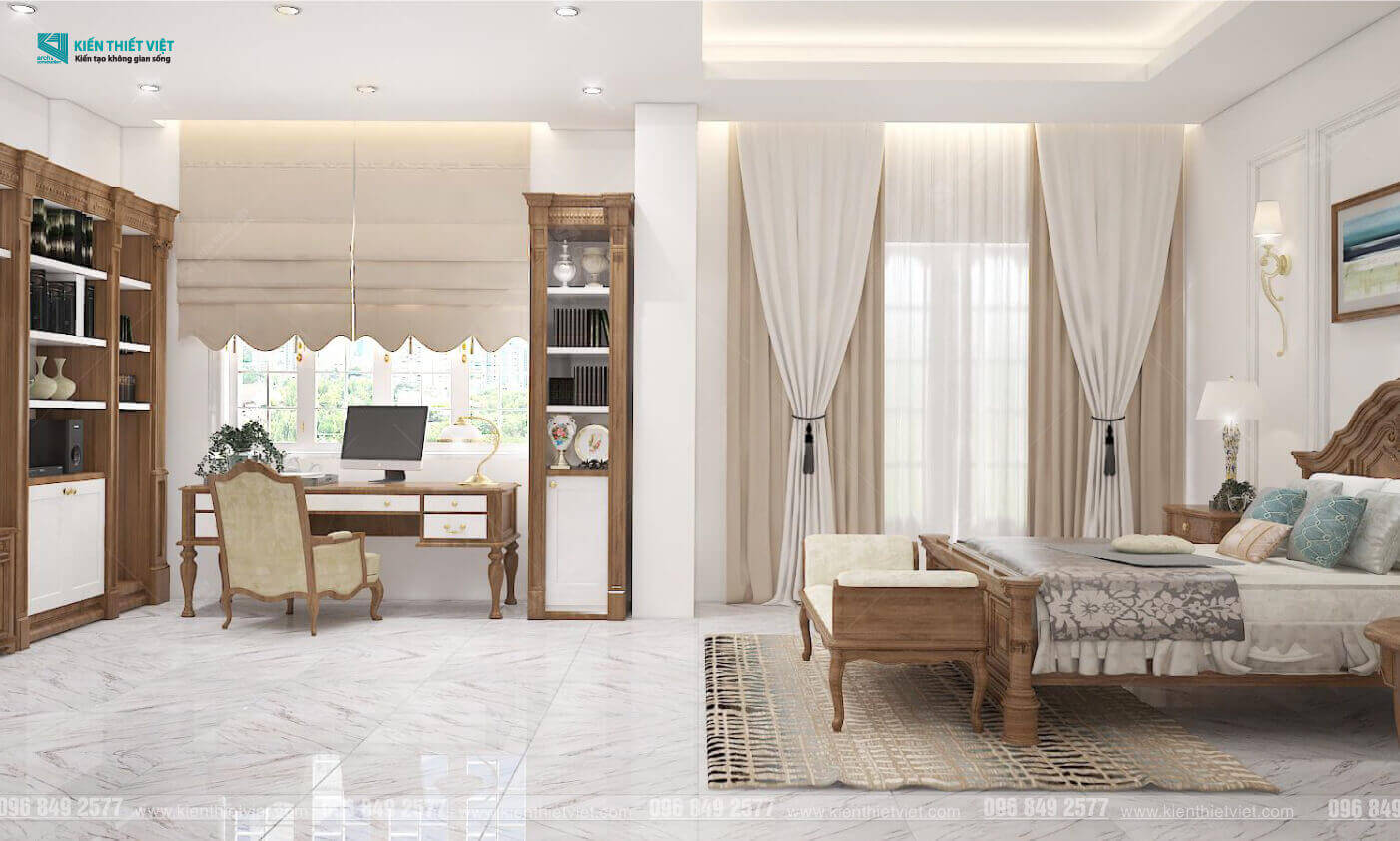 Phối cảnh 3D – Thiết kế nội thất nhà phố tân cổ điển nhà Chú Khang (20)
