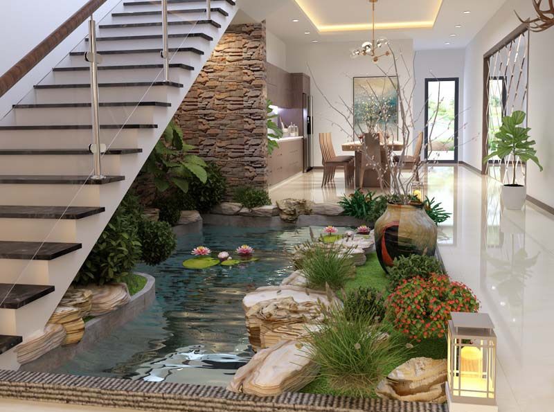 mẫu thiết kế bể cá dưới gầm cầu thang