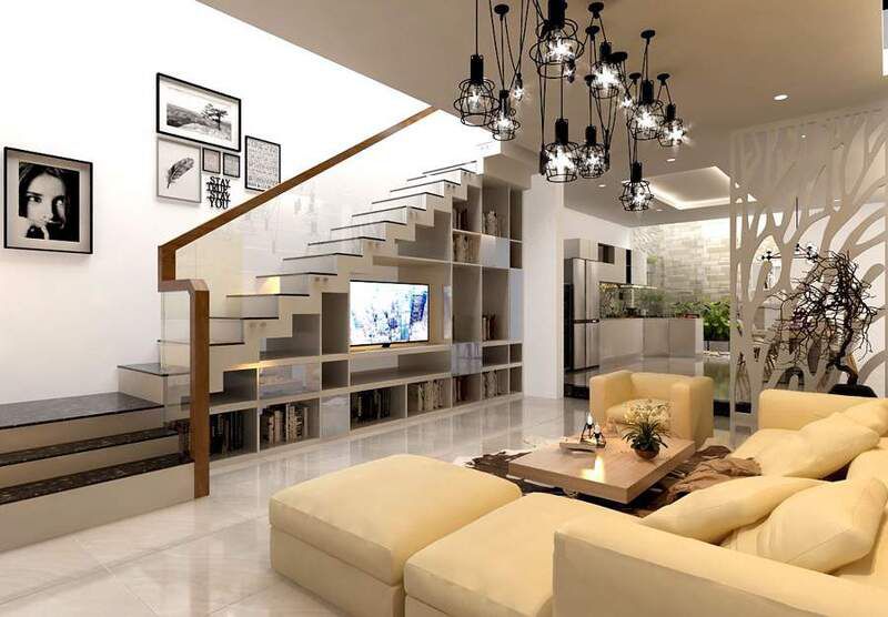 mẫu thiết kế tivi dưới gầm cầu thang