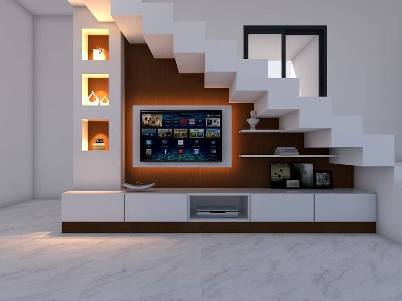 mẫu thiết kế tivi dưới gầm cầu thang