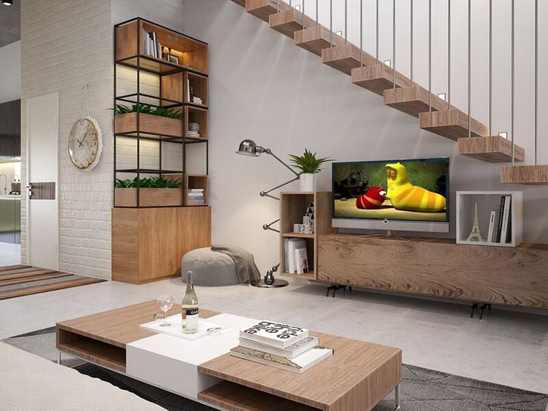 mẫu thiết kế tivi dưới gầm cầu thang