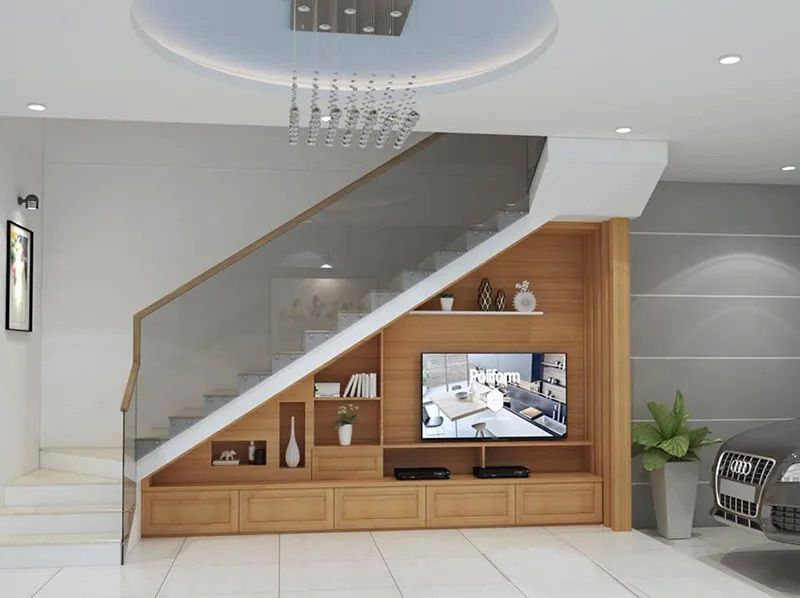 mẫu thiết kế tivi dưới gầm cầu thang