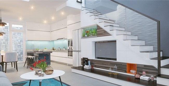 mẫu thiết kế tivi dưới gầm cầu thang