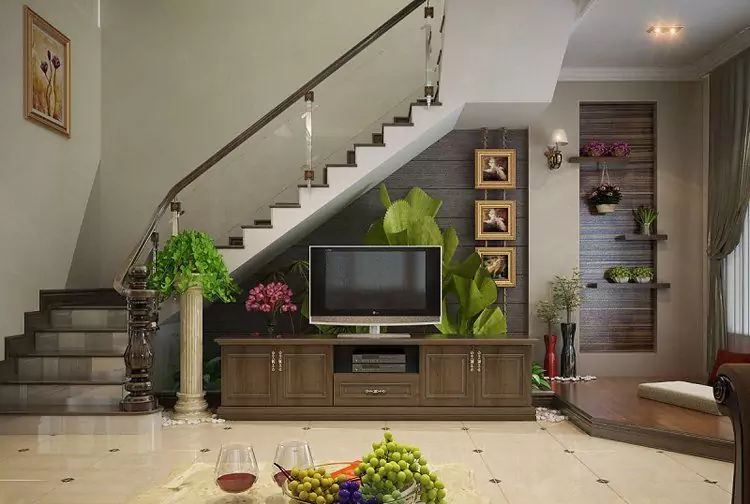 mẫu thiết kế tivi dưới gầm cầu thang