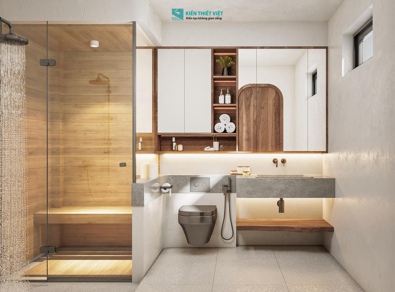 Mẫu toilet đẹp và tiện nghi có phòng xông hơi