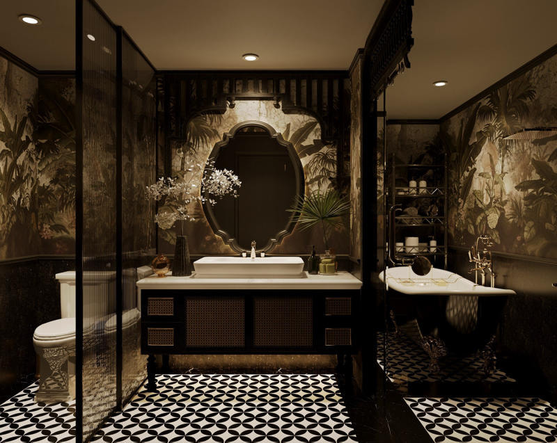 Nhà vệ sinh Penthouse sang trọng mang phong cách Indochine